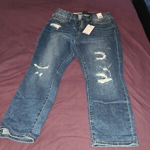 Judy Blue Distressed Thermal Patch Boyfriend Jeans in Classic Blue